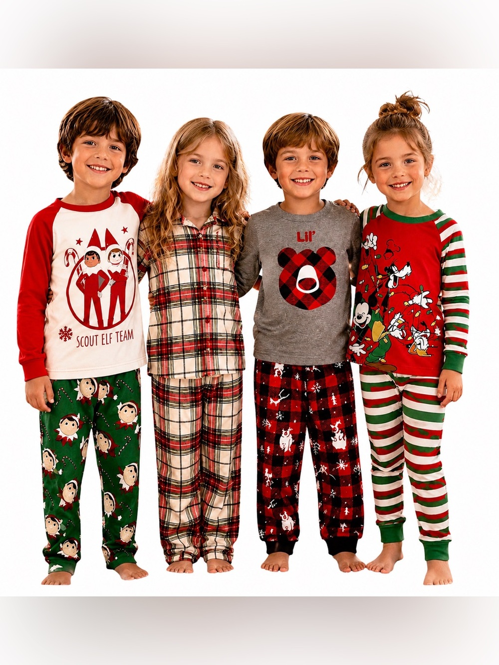 Kids Christmas Pajama Bundle 4 Sets Youth Size S 5/6/7 Disney Elf Plaid PJs